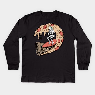 Pizza and Music, Skate on Pizza, Pizza Lover Kids Long Sleeve T-Shirt